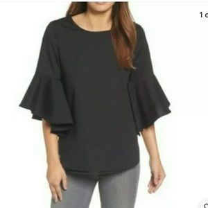 NORDSTROM pleione black poplin cotton bell sleeve top XL